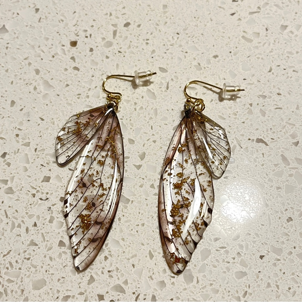 Butterfly Resin hold foil wings‎ Earrings